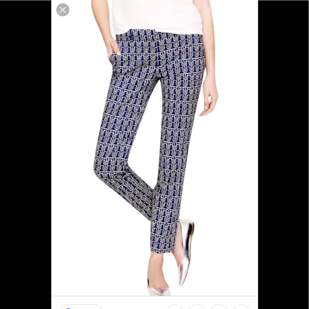 J. Crew Navy and White Geometric Slim Crop Pants